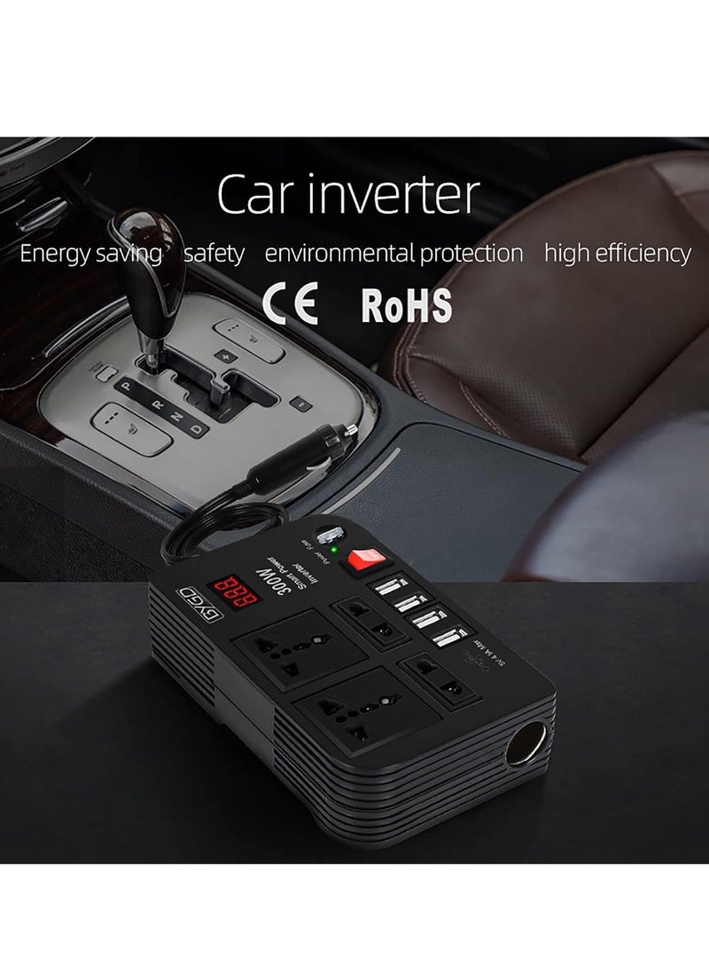 300W Car Inverter, 12V to 220V Power Converter with 4 USB Ports, Universal Socket, Notebook Charging, Car Cigarette Lighter Adapter