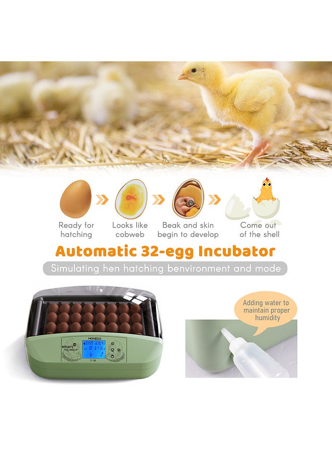 Egg Incubator 32 Eggs Poultry Digital Hatcher with Auto Egg Turning Temperature Control LED Display Temperature Humidity Alarm Incubator for Chicken Ducks Birds Eggs