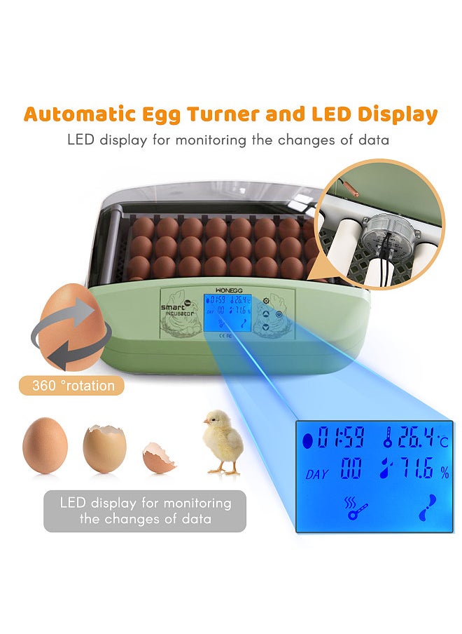 Egg Incubator 32 Eggs Poultry Digital Hatcher with Auto Egg Turning Temperature Control LED Display Temperature Humidity Alarm Incubator for Chicken Ducks Birds Eggs