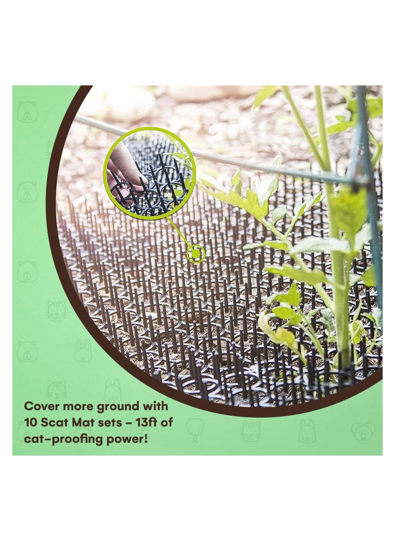 Cat Repellent Outdoor, Cat Scat Mat (Set of 10) 16 X 13 Inch Square, Cat Deterrent Mat with 1 inch Plastic Spikes, Cat Spike Mat, Cat Scratch Deterrent 13ft Coverage, Cat Deterrent Indoor & Outdoor