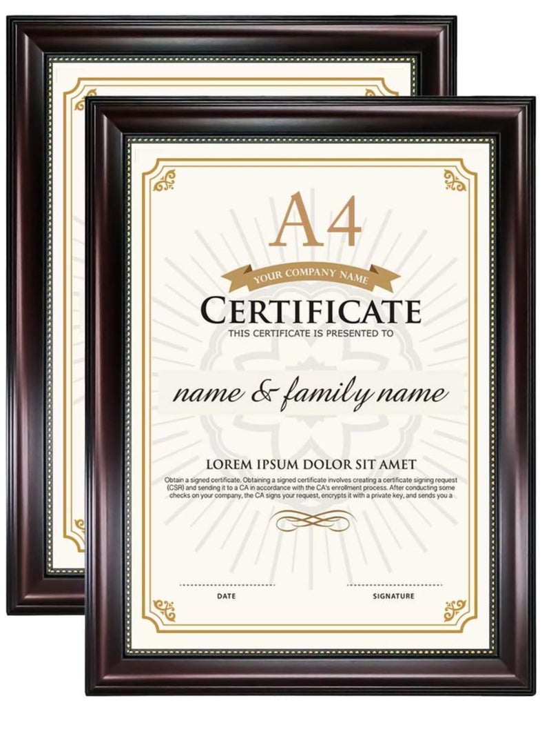 GraduationMall A4 Certificate Doent Frame, Professional Wooden Look, Real Glass, Mahogany with Gold Beaded, 2-Pack