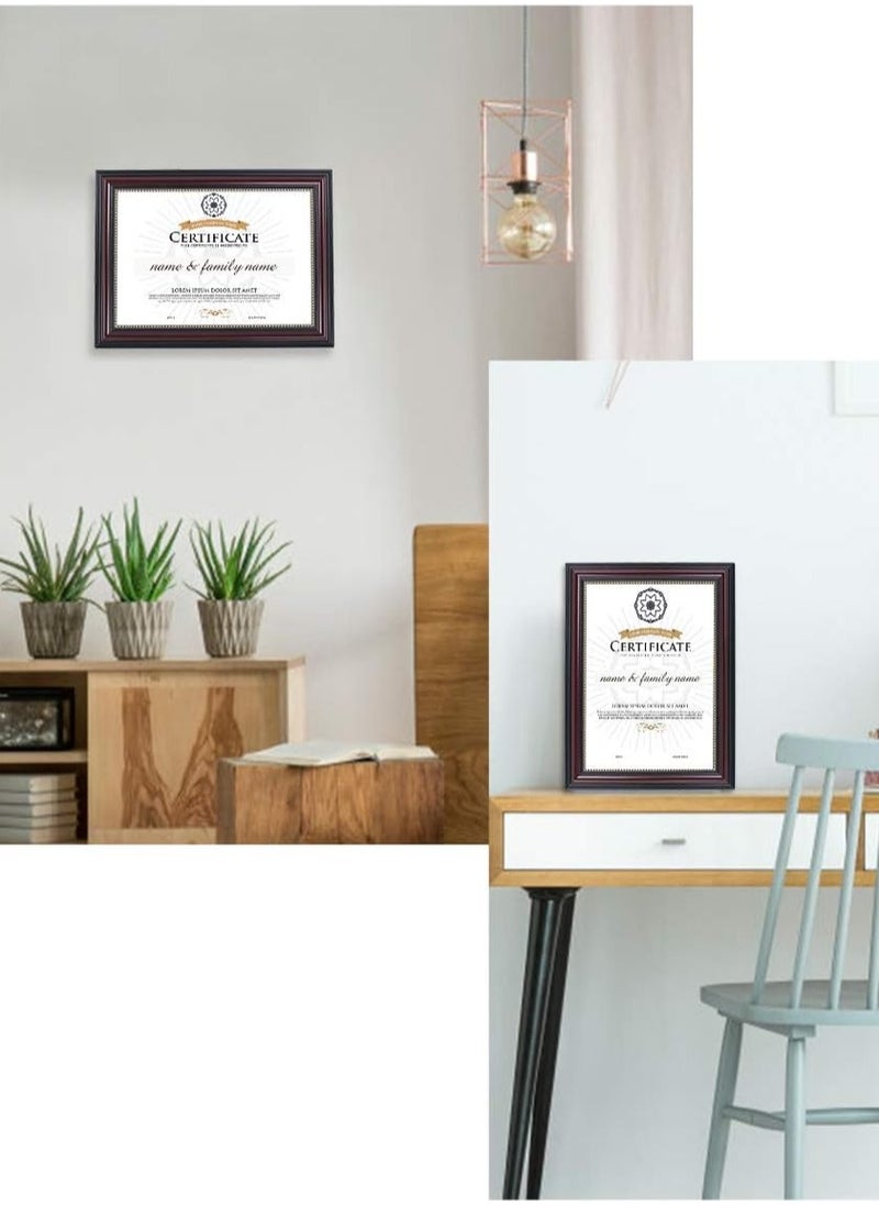 GraduationMall A4 Certificate Doent Frame, Professional Wooden Look, Real Glass, Mahogany with Gold Beaded, 2-Pack