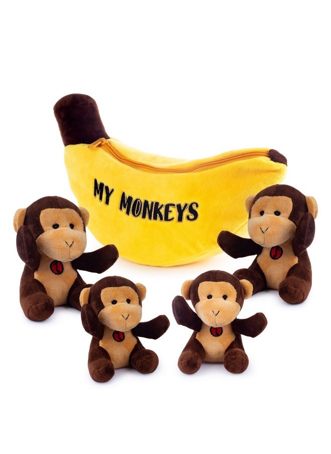 Talking Plush Monkeys Toy Set With Banana Carrier | Soft, Fluffy, And Great Gift For Babies And Toddlers