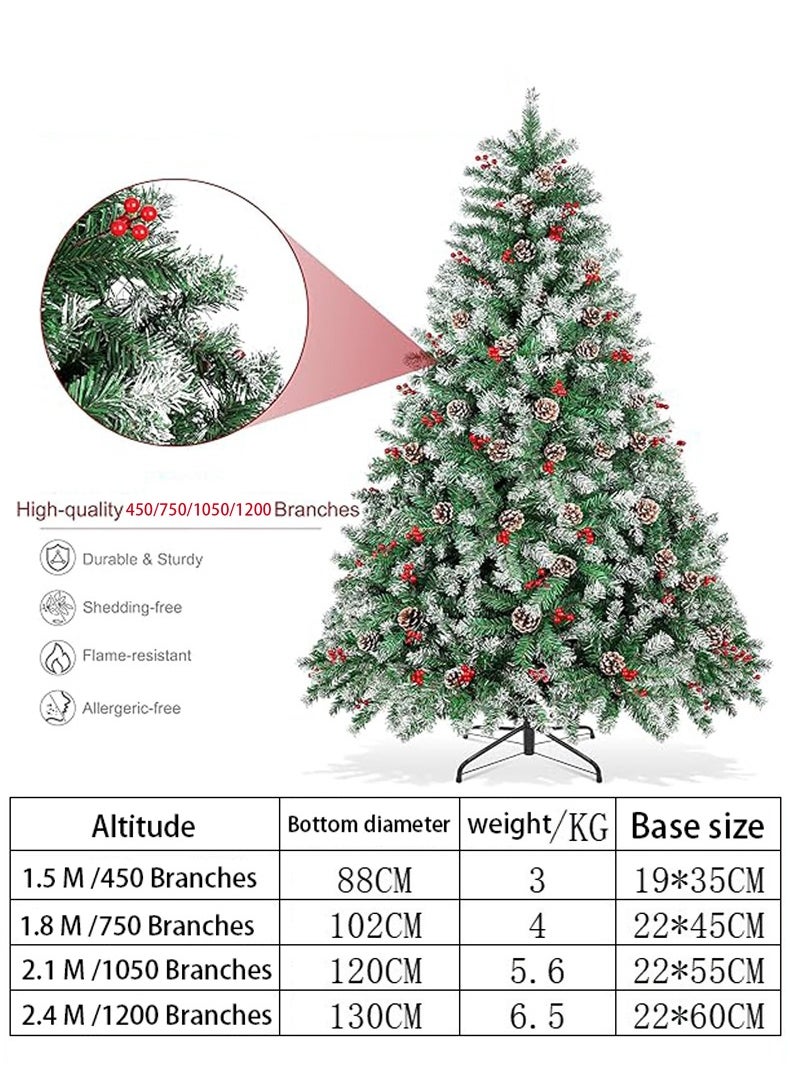 Artificial Tree Holiday Tree Flocked Artificial Tree Spruce Whole Tree with Metal Stand Pine Cones and Berries Suitable for Home Office Party New Year Decoration (A)