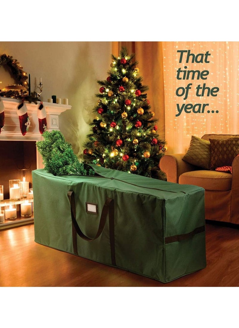 Christmas Tree Storage Bag Waterproof Heavy Duty 600D Oxford Christmas Tree Bag Reinforced Handles Dual Zipper Label Protection From Dust Water (Green)