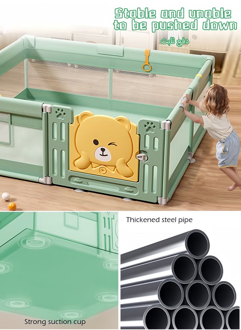 Kids Playpen with New Safe Gate Design,Baby Play Mat,60 Ocean Balls,Firm Suction Cups and Structure,Indoor Play Game Fence 150*180cm