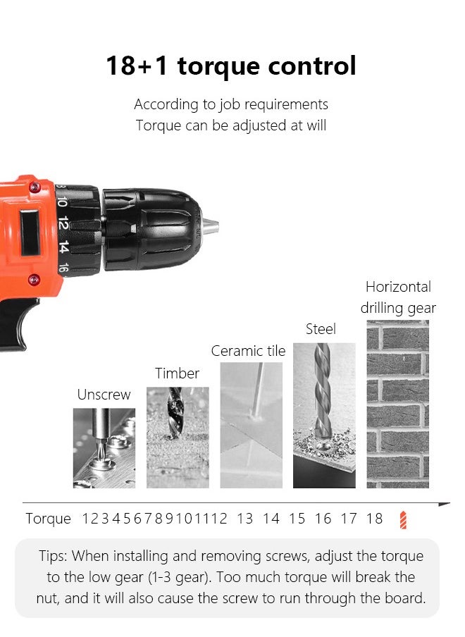 12V 600W High Power Digital Display Electric Drill Tool Set Multi-function Lithium Battery Wireless Charging 22 Pieces Accessory Set Suitable for Home Repair Furniture Car Installation