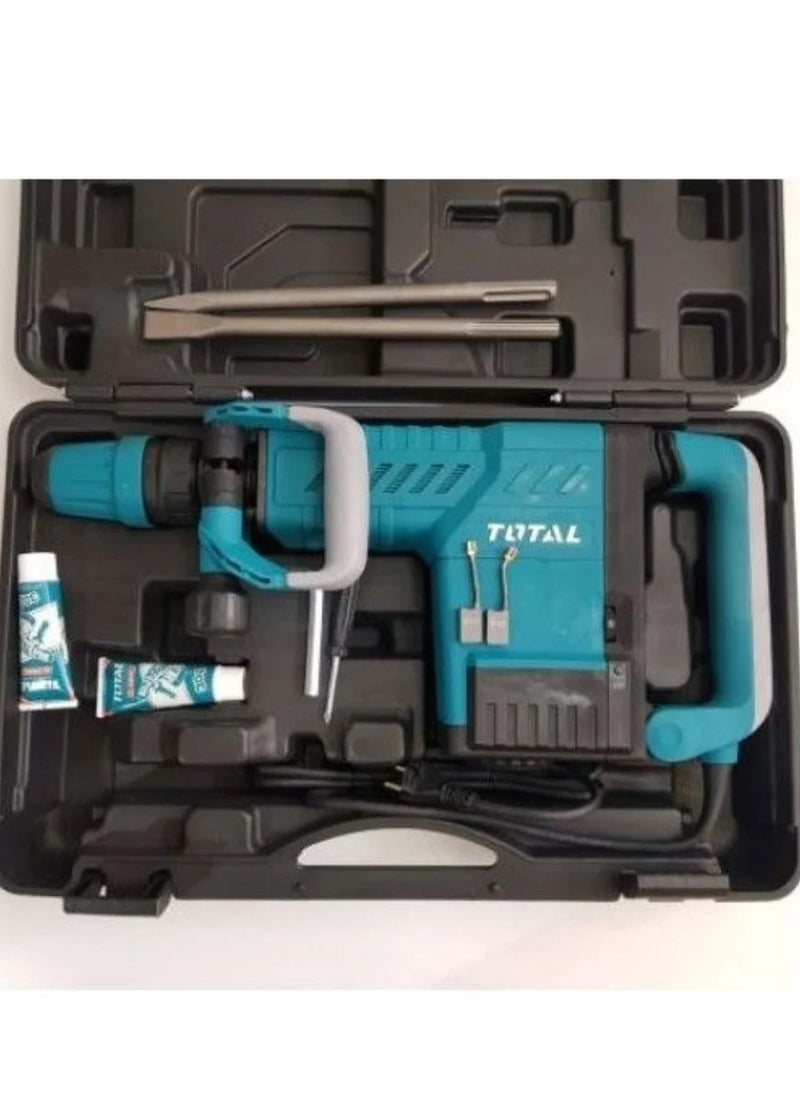 Total Demolition Breaker Jack Hammer 1500W, 10KG, SDS-MAX Chuck, 1000-1900bpm, 6-25J Impact Force, Anti-Vibration System, Includes 2 Chisels & Extra Carbon Brushes – TH215002