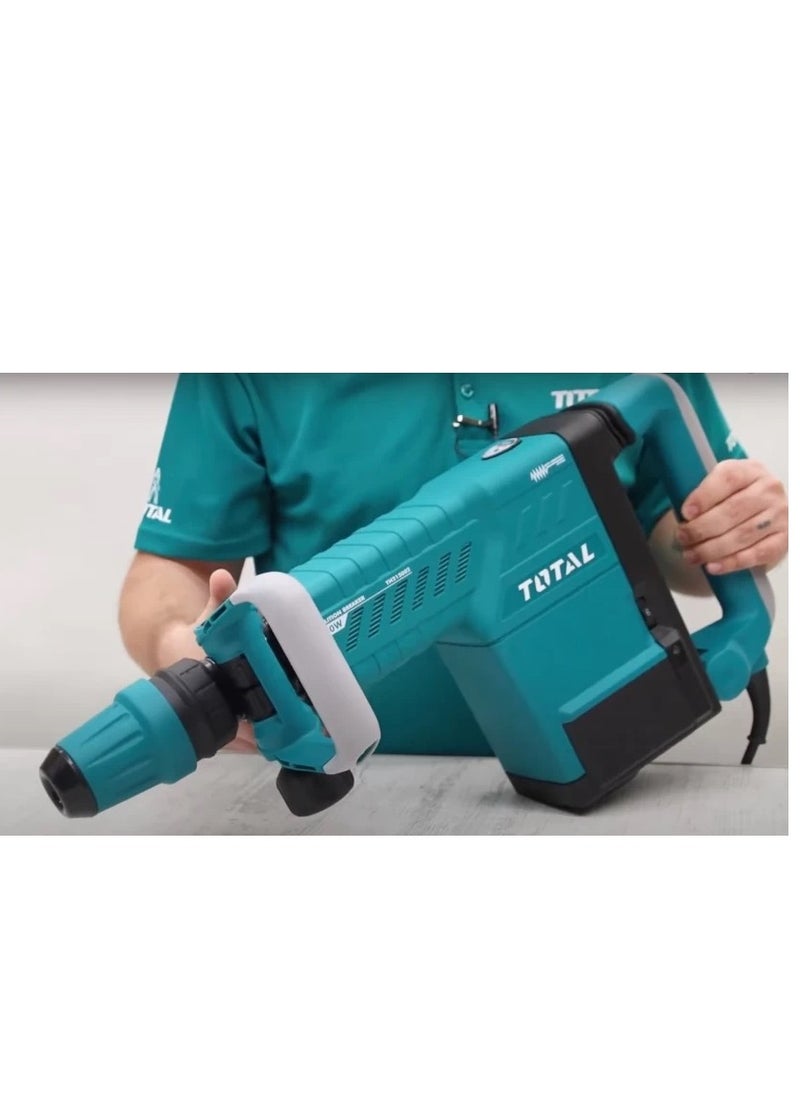 Total Demolition Breaker Jack Hammer 1500W, 10KG, SDS-MAX Chuck, 1000-1900bpm, 6-25J Impact Force, Anti-Vibration System, Includes 2 Chisels & Extra Carbon Brushes – TH215002