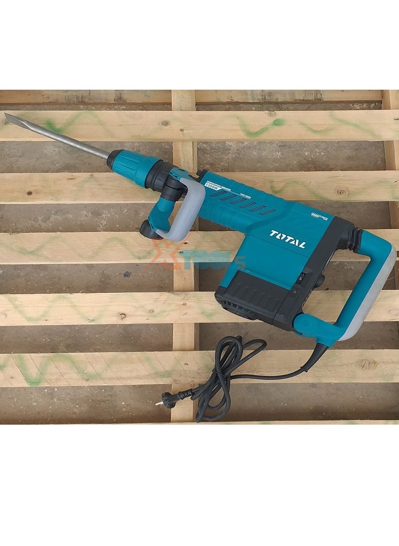 Total Demolition Breaker Jack Hammer 1500W, 10KG, SDS-MAX Chuck, 1000-1900bpm, 6-25J Impact Force, Anti-Vibration System, Includes 2 Chisels & Extra Carbon Brushes – TH215002