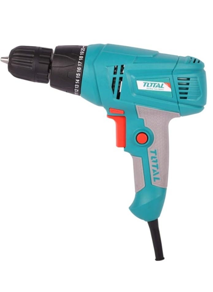 Total Electric Drill 280W, 10mm Keyless Chuck, 0-750rpm, 20+1 Torque Settings, 4M Cable, Ideal for Drilling Wood, Metal & Plastic – TD502106