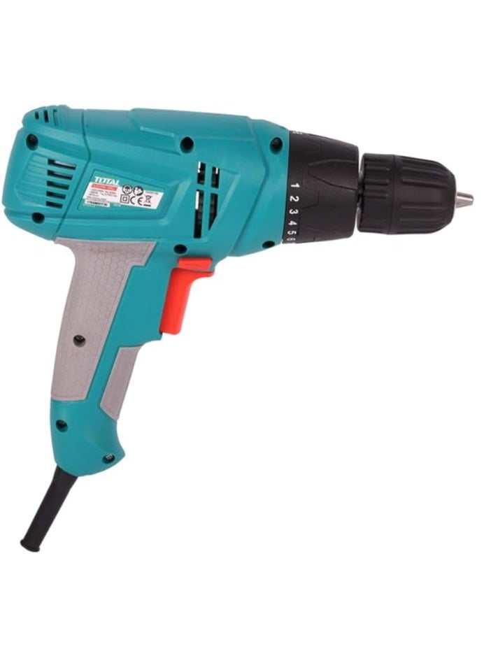 Total Electric Drill 280W, 10mm Keyless Chuck, 0-750rpm, 20+1 Torque Settings, 4M Cable, Ideal for Drilling Wood, Metal & Plastic – TD502106
