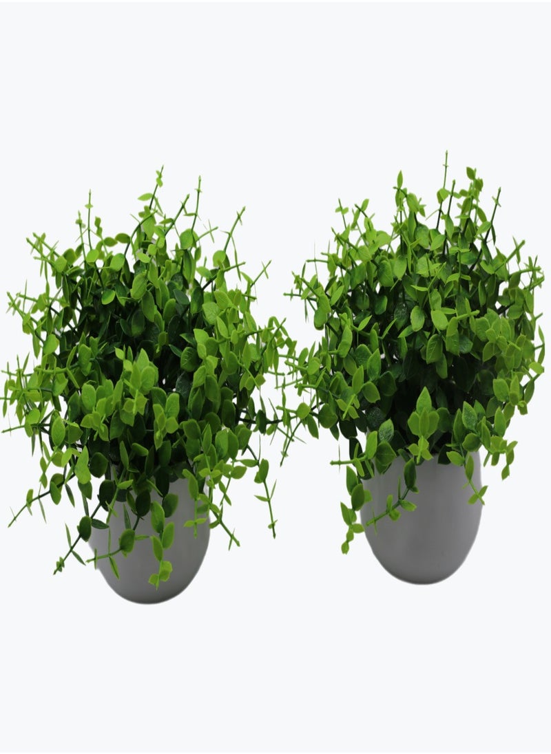 2 Pack Mini Artificial Plants in Pot,Small Fake Lush Green Plants,Faux Botanical Decor for Indoor Home Office Desktop Bookshelf Decoration