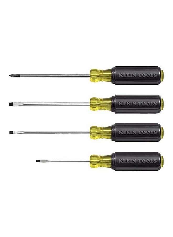 4-Piece Miniature Padded Shank Screwdriver Set Black/Yellow/Silver