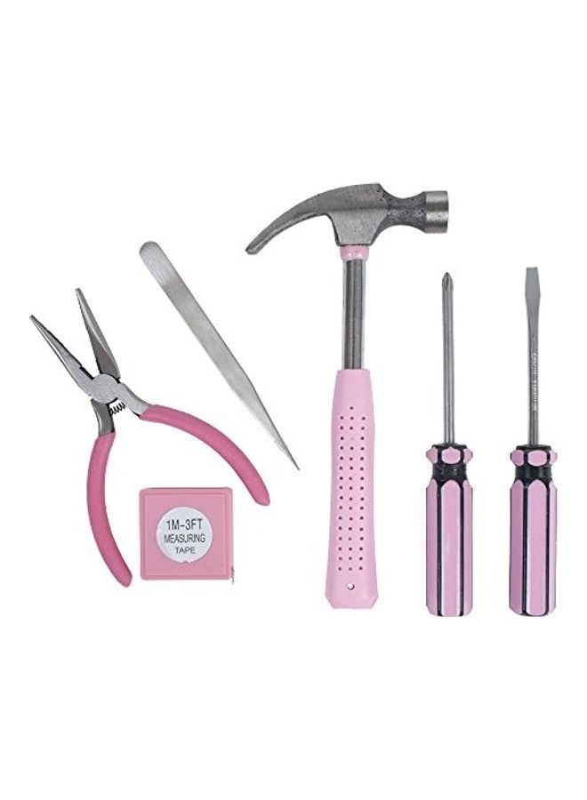 Household Hand Tool Set Silver/Pink