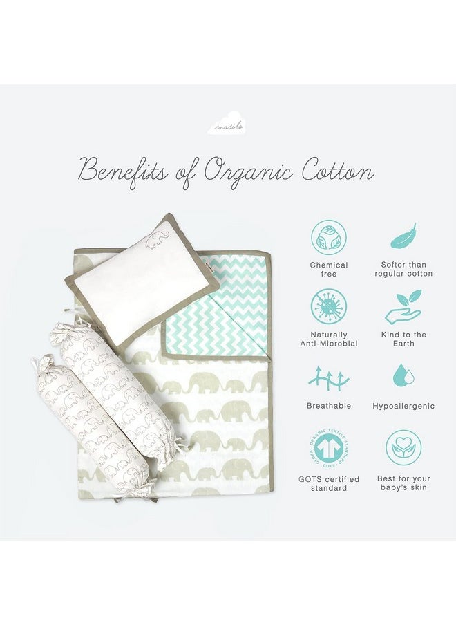 Organic Cotton Mini Crib Set Combo Includes Cot Bedding Essential For Infants, Soft & Comfortable Newborn Baby Gift - Elephant