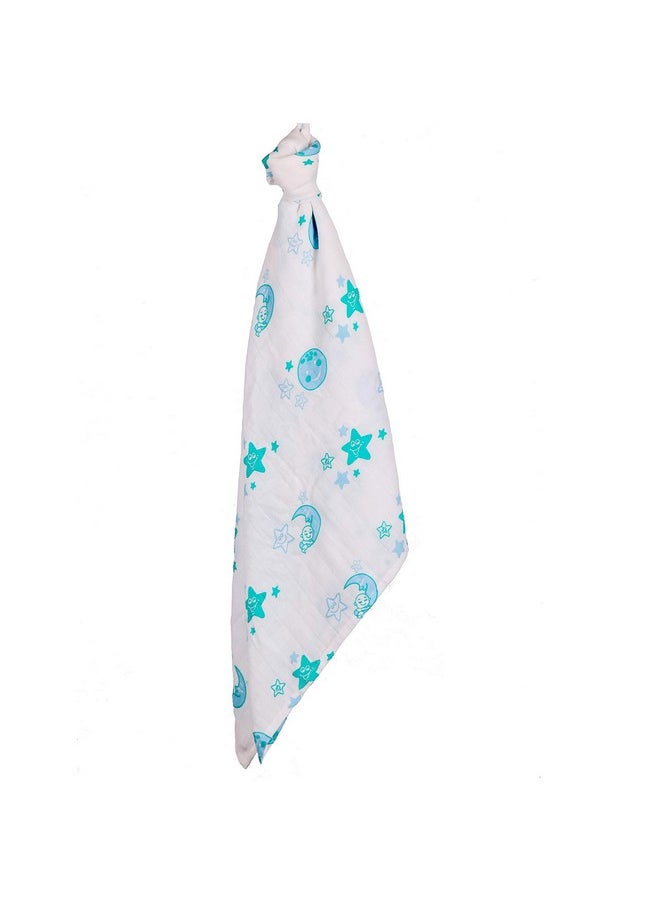 Newborn Baby Girl'S Infant Boy'S Super Soft Premium Pure Organic Cotton Comfortable Muslin Swaddle Receiving Blankets Wrapper Cloth Towel Stroller Cover Moon Pack Of 1 Turquoise 100X100 Cm