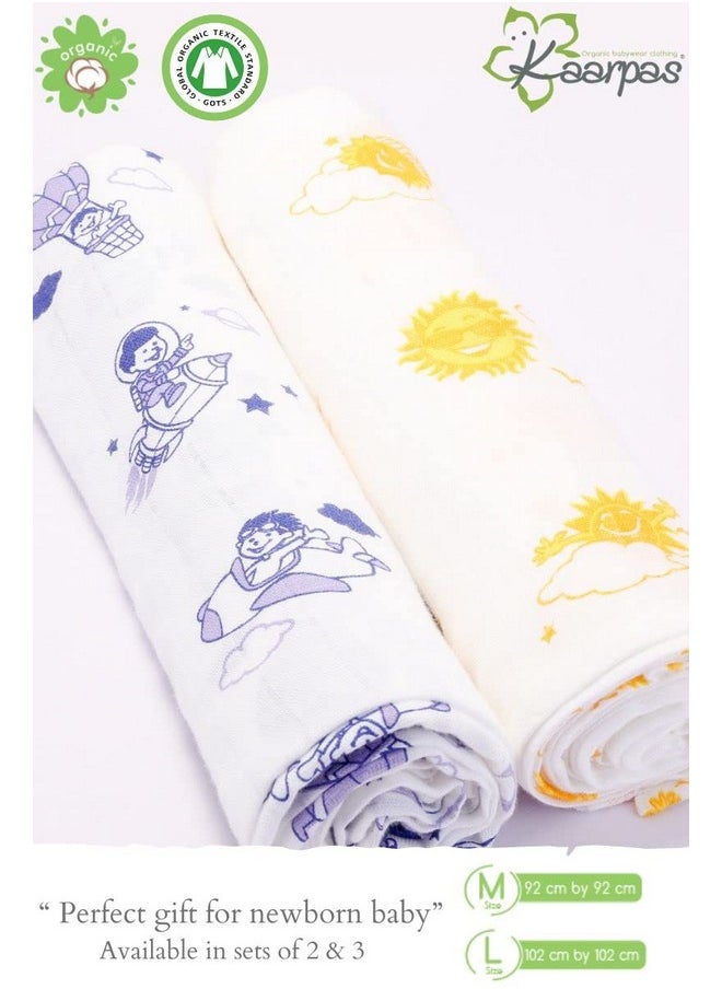 Newborn Baby Girl'S Infant Boy'S Super Soft Premium Pure Organic Cotton Comfortable Muslin Swaddle Receiving Blankets Wrapper Cloth Towel Stroller Cover Sky Pack Of 2 Multicolor 100X100 Cm