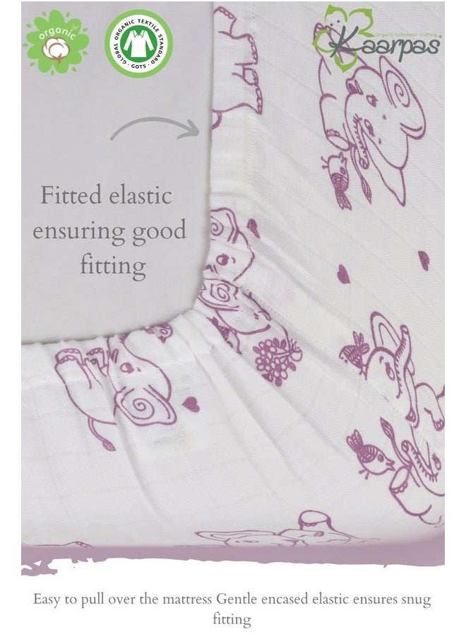 Baby Premium Organic Cotton Muslin Elastic Fitted Cot Bedsheet Crib Sheet With Animal Theme Of Elephant Lavender (Size : 132 X 70 X 20 Cm) 1 Unit