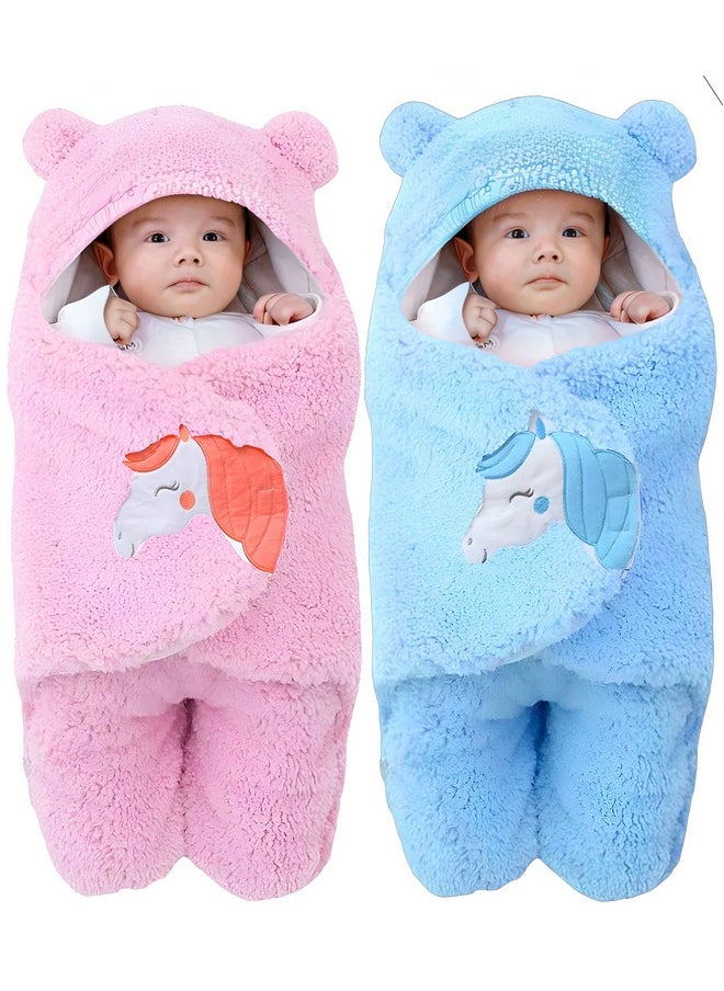 Baby Blankets New Born Combo Pack Of Super Soft Baby Wrapper Baby Sleeping Bag For Baby Boys/Girls (76Cm X 42Cm, 1-6 Months, Sherpa Microfiber, Lightweight, Unicorn Pink & Blue)