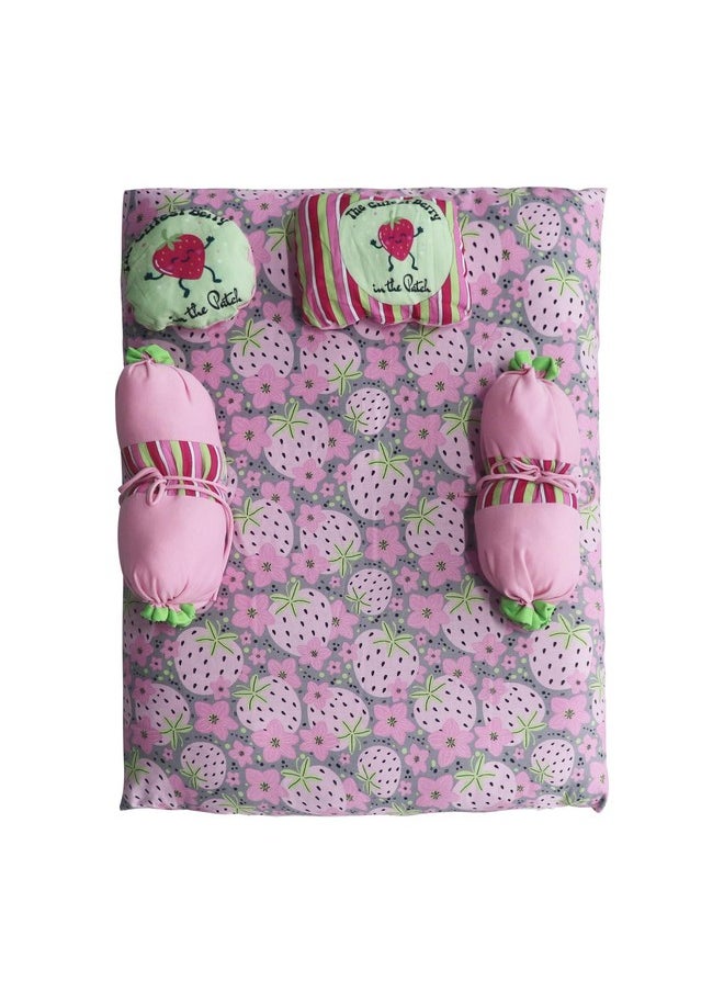 6 Pc Bedding Set For Infants | Baby Bedding Set | Baby Mattress With Quilt | Side Pillows | Head Pillow (Cute Berry)