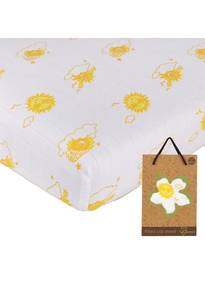 Baby Premium Organic Cotton Muslin Elastic Fitted Cot Bedsheet Crib Sheet With Sky Theme Of Sun Orange, Yellow (Size : 120 X 60 X 20 Cm) 1 Unit