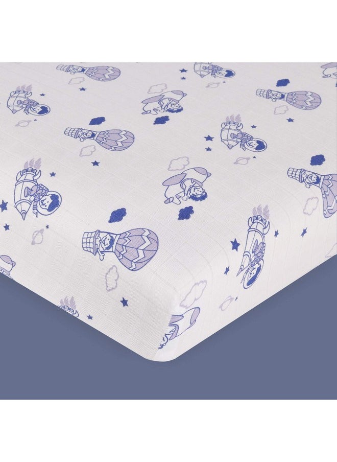 Baby Premium Organic Cotton Muslin Elastic Fitted Cot Bedsheet Crib Sheet With Sky Theme Of Parachute Blue (Size : 120 X 60 X 20 Cm) 1 Unit