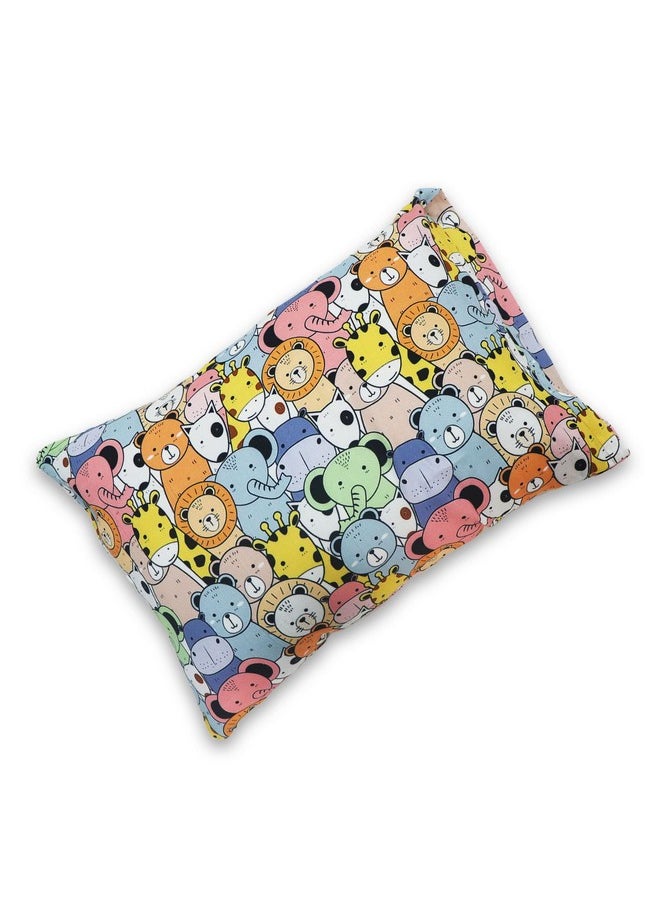 Toddler Pillow With 100% Cotton Removable Cover - 20 X 15 Inches | Children Pillows | Baby Pillows Happy Zoo, Multicolored