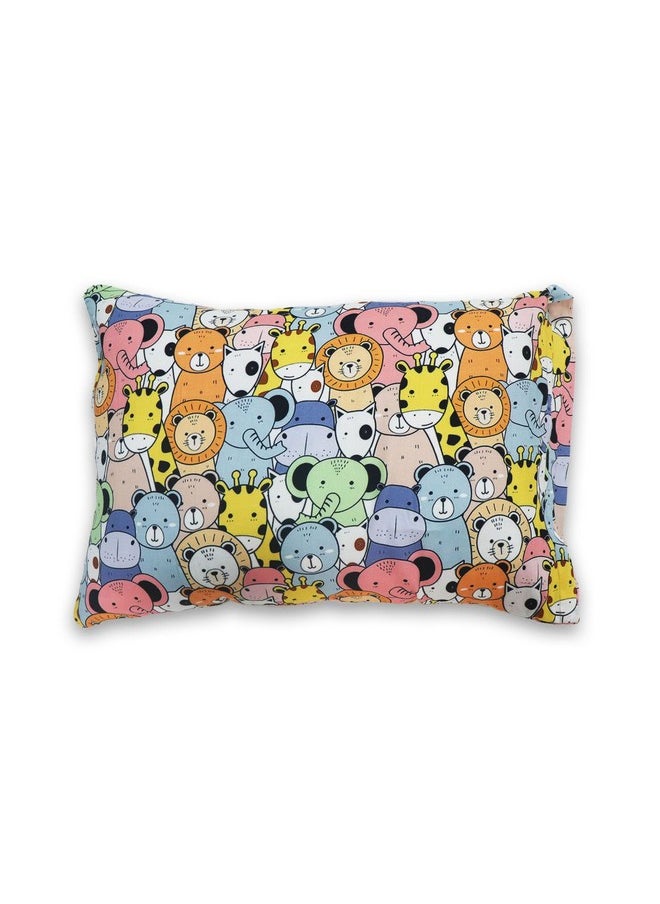 Toddler Pillow With 100% Cotton Removable Cover - 20 X 15 Inches | Children Pillows | Baby Pillows Happy Zoo, Multicolored