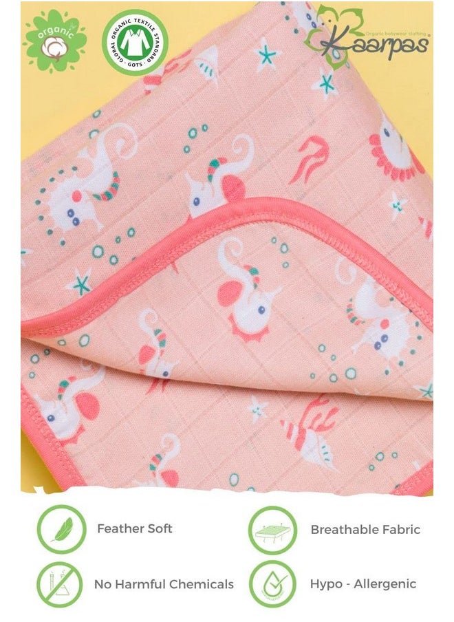 ‘Ocean Dive’ 2 Layer Organic Cotton Muslin Blanket : Spiny The Seahorse, (Size : 120 X 120 Cm), Peach