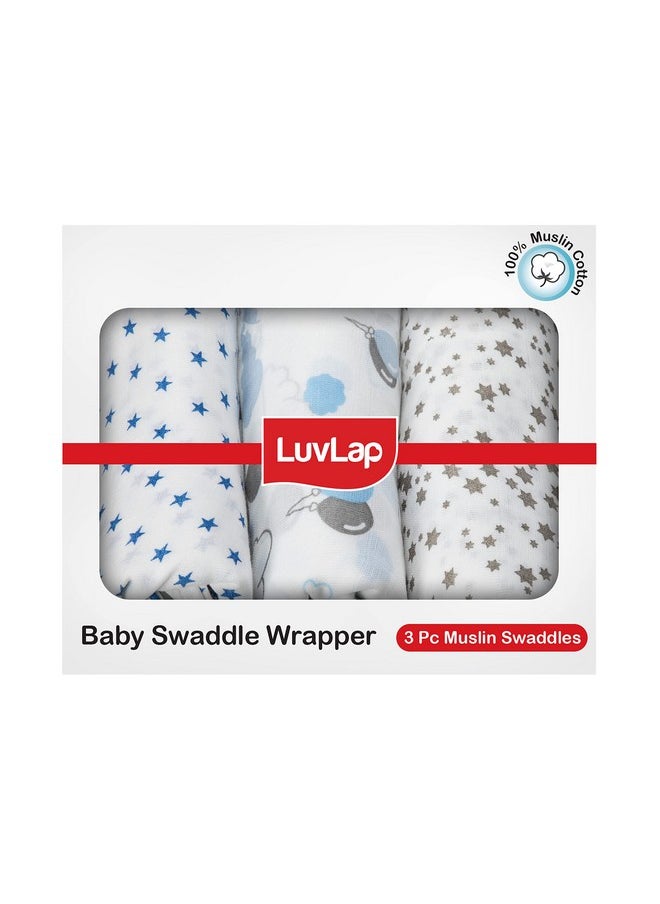 100% Cotton Muslin Baby Swaddle Set, Pack Of 3, Size-120Cm X 100Cm (47