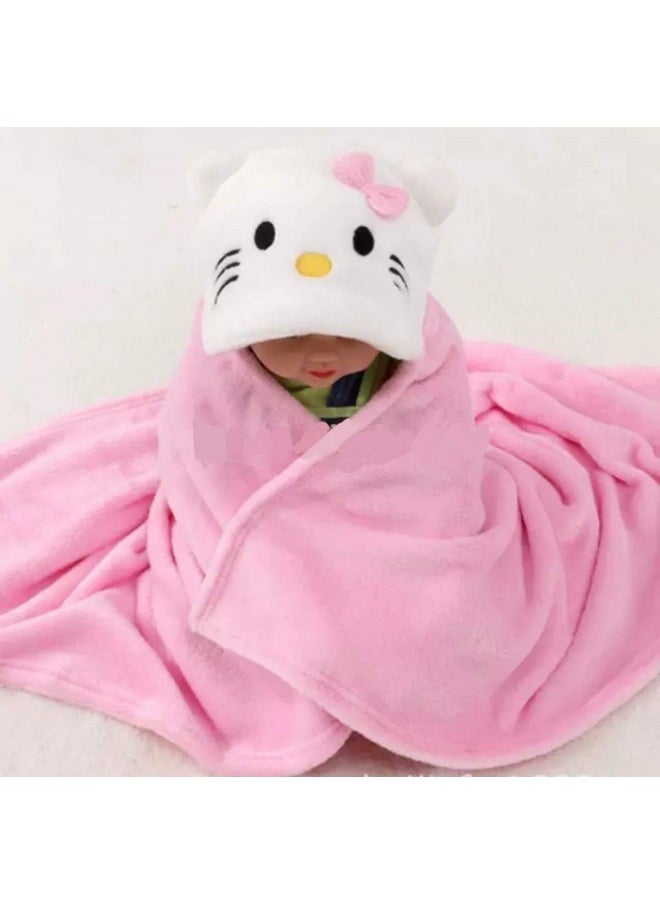 Baby Blanket Newborn Pack Of Multi Purpose Wrapper Blanket, Bath Robe Baby Bath Towel For Baby Boys And Baby Girls(0-6 Months, Pink Kitty)