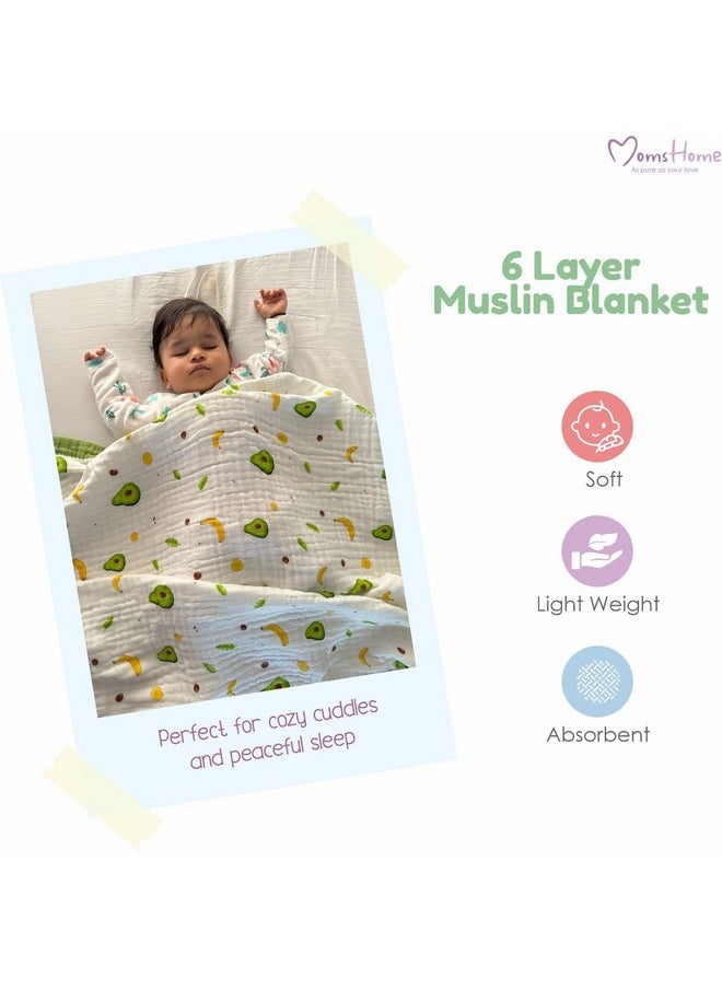 Moms Home Pure Organic Cotton 6 Layer Muslin Blanket For Baby | Ultra-Soft Swaddling Towel For Newborns And Toddlers |100 X100 Cm | 0-3 Years (Car)