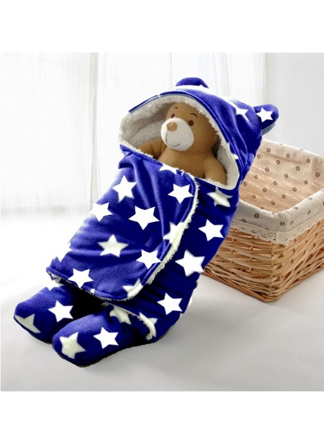 Baby Blankets New Born Combo Pack Of Wearable Super Soft Baby Wrapper Baby Sleeping Bag For Baby Boys/Girls (76Cm X 70Cm, 1-6 Months, Pack Of 2 Pcs, Fur, Navy Blue, Lightweight