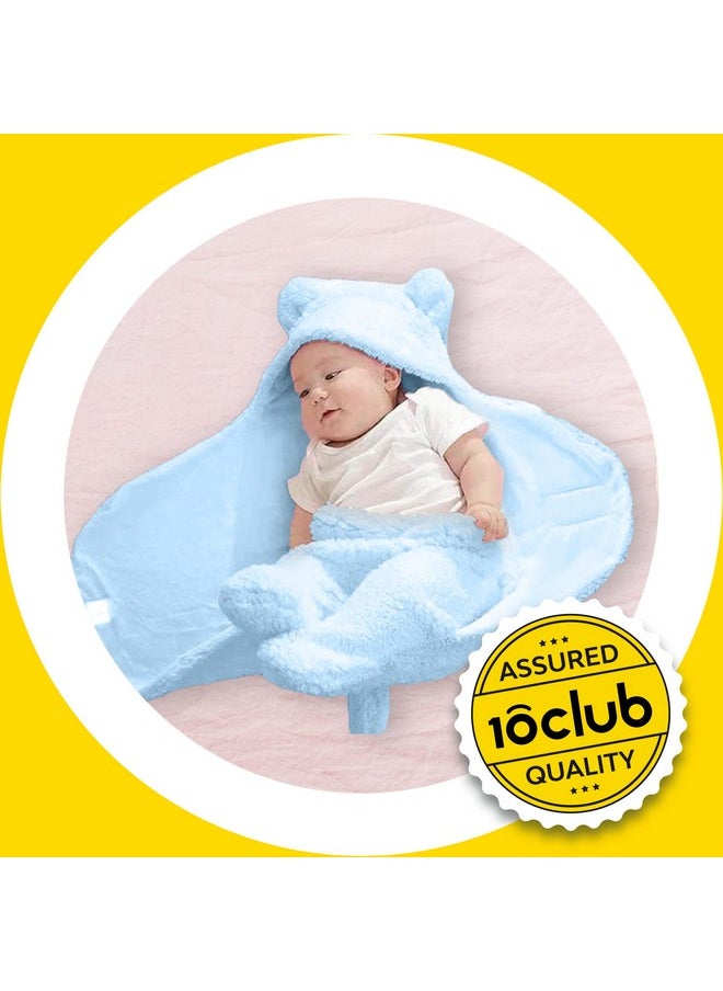 By 10 Club 3-In-1 Unicorn Hooded Baby Blanket Wrapper With Velcro Lock - Set Of 2 (Blue & Pink) | All Season Soft Swaddle For New Born Baby | Soft Skin Friendly Baby Wrapper | Baby Blankets Newborn 0-24 Months | Baby Shower Gift