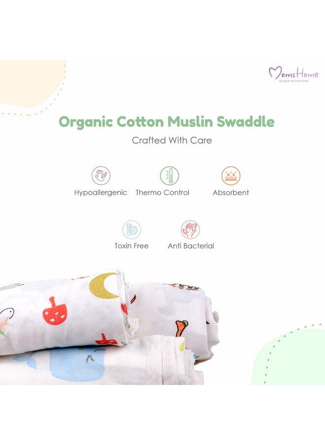 Organic Cotton Baby Muslin Swaddle - Pack Of 3-100X100 Cm (Pinkgiraflionflamingo)