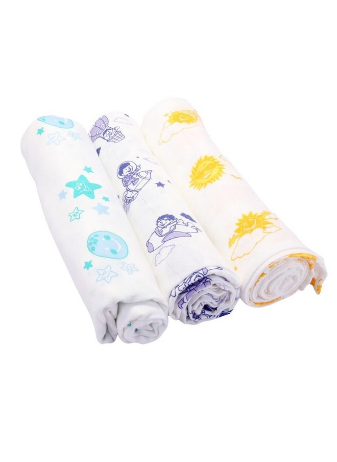 Newborn Baby Girl'S Infant Boy'S Super Soft Premium Pure Organic Cotton Comfortable Muslin Swaddle Receiving Blankets Wrapper Cloth Towel Stroller Cover Sky Pack Of 3 Multicolor 100X100 Cm