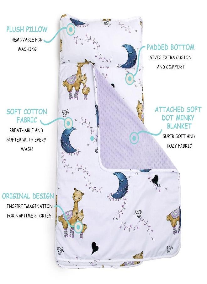 JumpOff Jo - Toddler Nap Mat - Sleeping Bag for Kids with Removable Pillow for Preschool, Daycare, and Sleepovers - Measures 43 x 21 Inches with Original Design - Llama & Mama