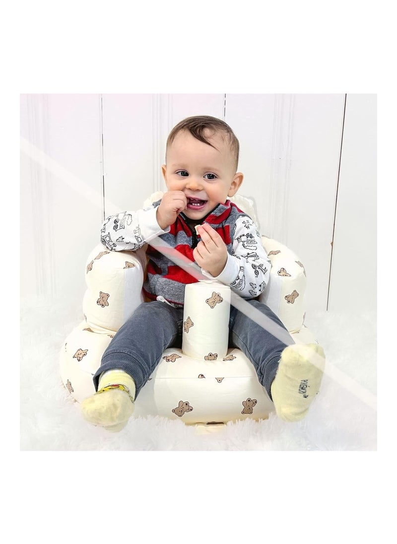 Baby Inflatable Seat For Babies 3-36 Months, Built In Air Pump Infant Back Support Sofa (Bear Head)