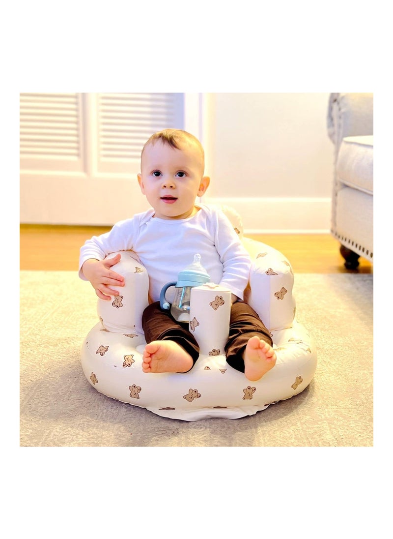 Baby Inflatable Seat For Babies 3-36 Months, Built In Air Pump Infant Back Support Sofa (Bear Head)