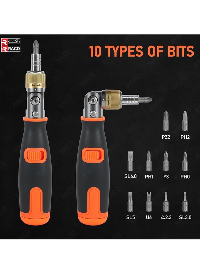 RACO Giffex 10-in-1 Multi-Angle Ratchet Screwdriver Set | Magnetic Two-Way Portable Screwdriver with Hidden Batch Head for Household Use.