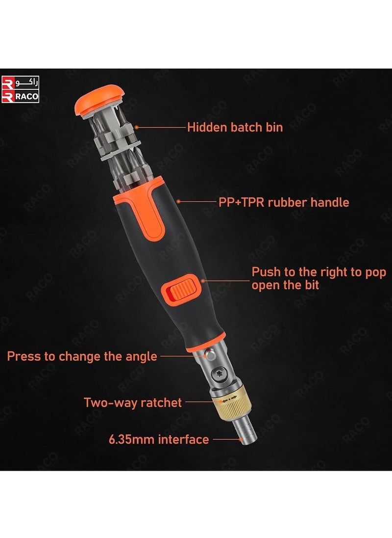 RACO Giffex 10-in-1 Multi-Angle Ratchet Screwdriver Set | Magnetic Two-Way Portable Screwdriver with Hidden Batch Head for Household Use.