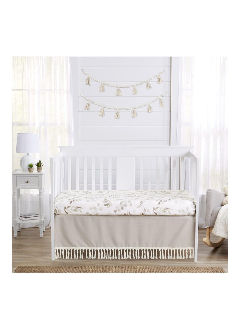 Boho Fringe Boy Or Girl Baby Nursery Crib Bed Skirt Dust Ruffle - Gender Neutral Beige Tan Taupe