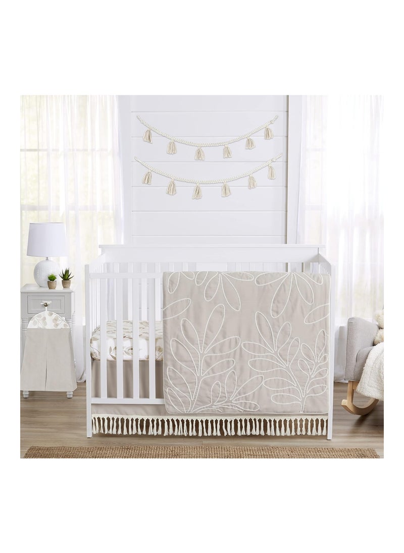 Boho Fringe Boy Or Girl Baby Nursery Crib Bed Skirt Dust Ruffle - Gender Neutral Beige Tan Taupe