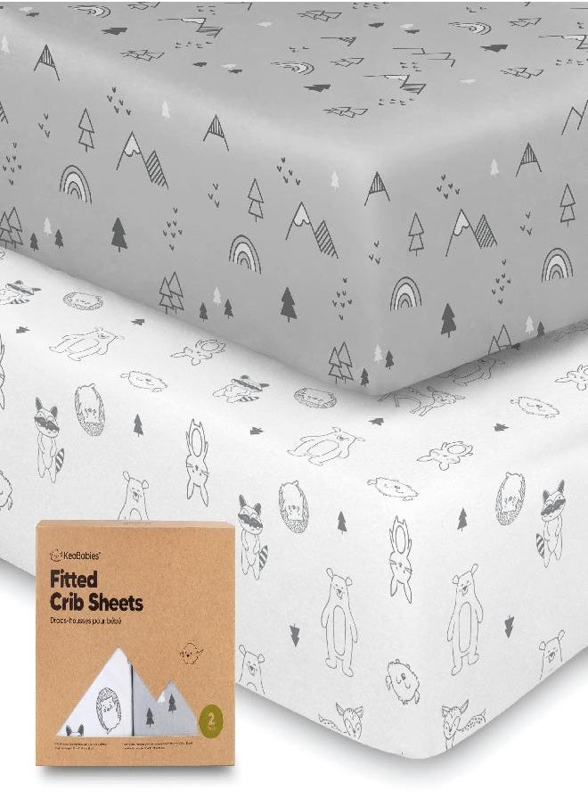 2-Pack Organic Crib Sheets for Boys, Girls - Jersey Fitted Crib Sheet, Baby Crib Sheets Neutral, Crib Mattress Sheet, Cotton Crib Sheets, Soft Baby Sheets for Crib, Unisex Crib Fitted Sheet (Woodland)