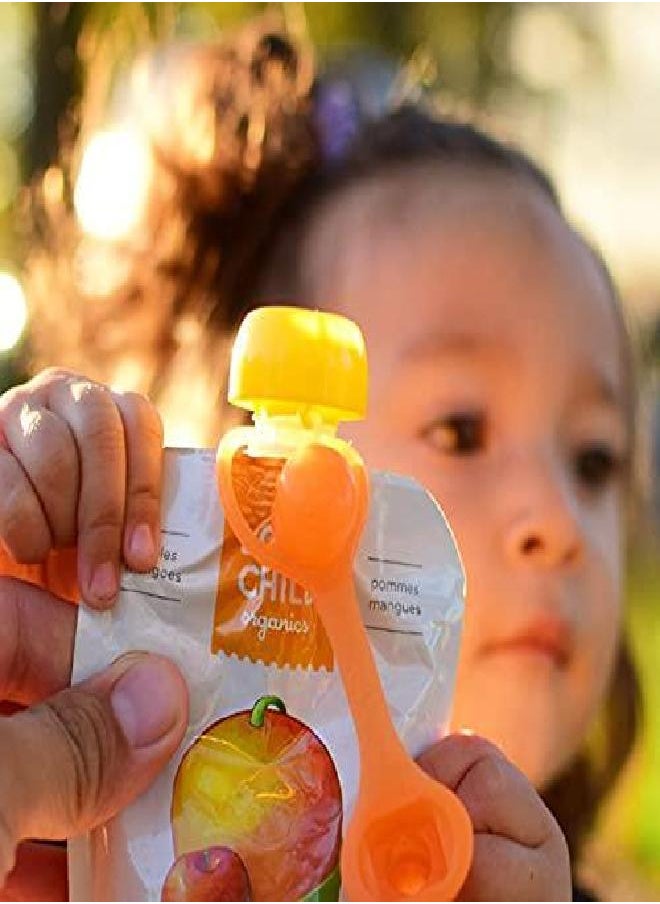 ChooMee SoftSip Food Pouch Top | Baby Led Weaning | No Spill Flow Control Valve, Protects Childs Mouth, 100% Silicone, BPA Free | 2CT Orange Aqua