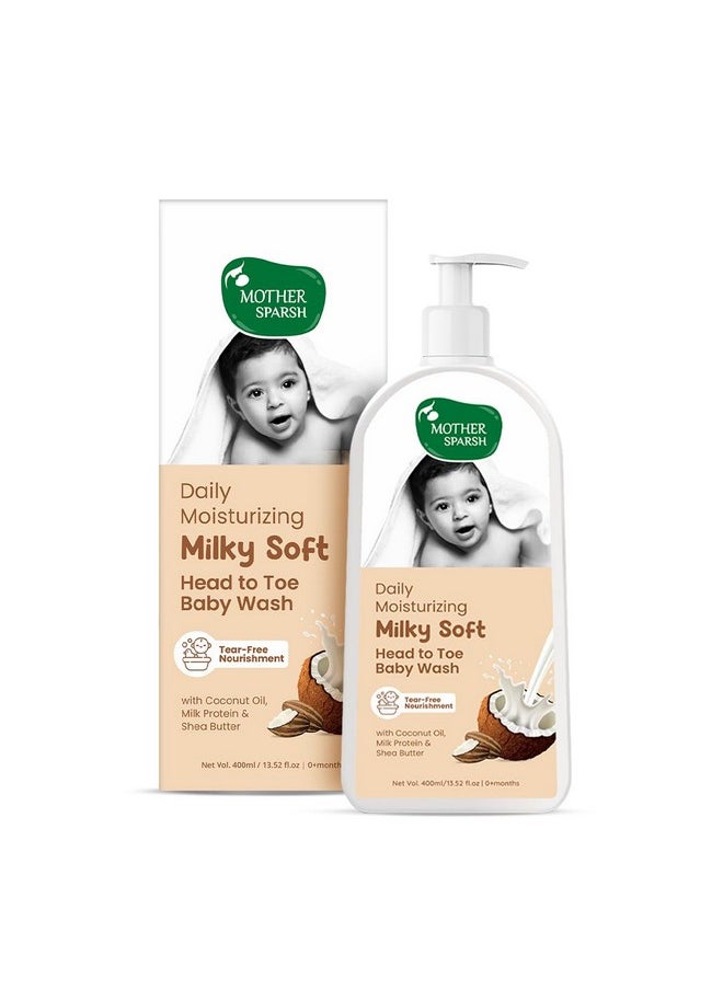 Milky Soft Head To Toe Baby Wash-400Ml With Milk Protein & Shea Butter | Tear Free 2 In 1 Natural Baby Body Wash