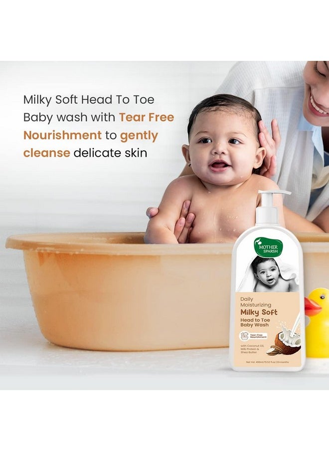 Milky Soft Head To Toe Baby Wash-400Ml With Milk Protein & Shea Butter | Tear Free 2 In 1 Natural Baby Body Wash