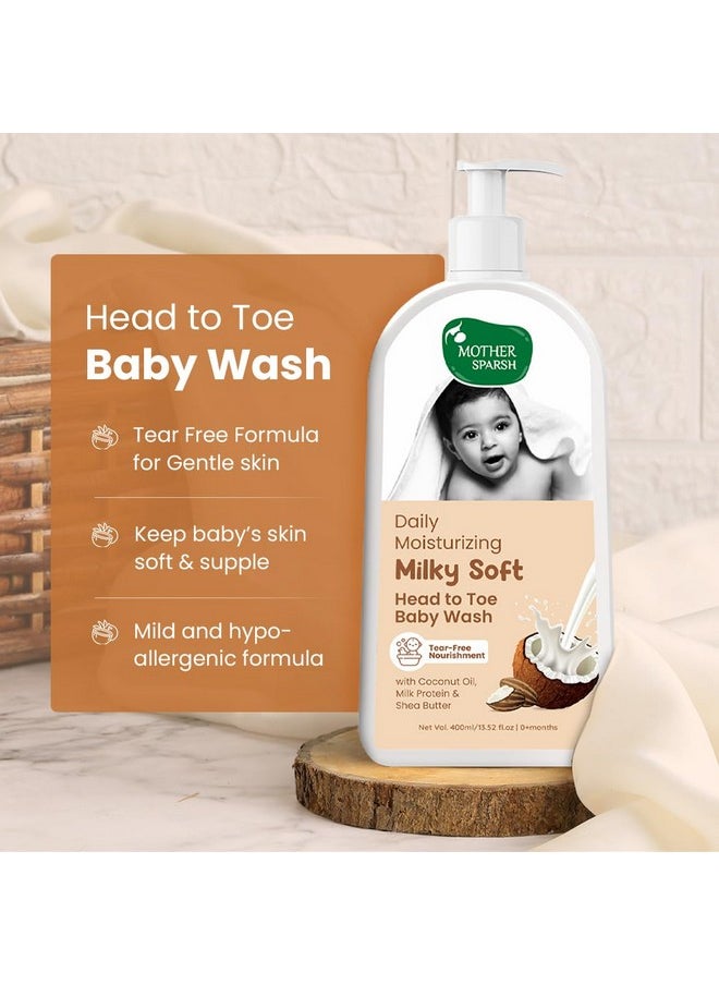 Milky Soft Head To Toe Baby Wash-400Ml With Milk Protein & Shea Butter | Tear Free 2 In 1 Natural Baby Body Wash