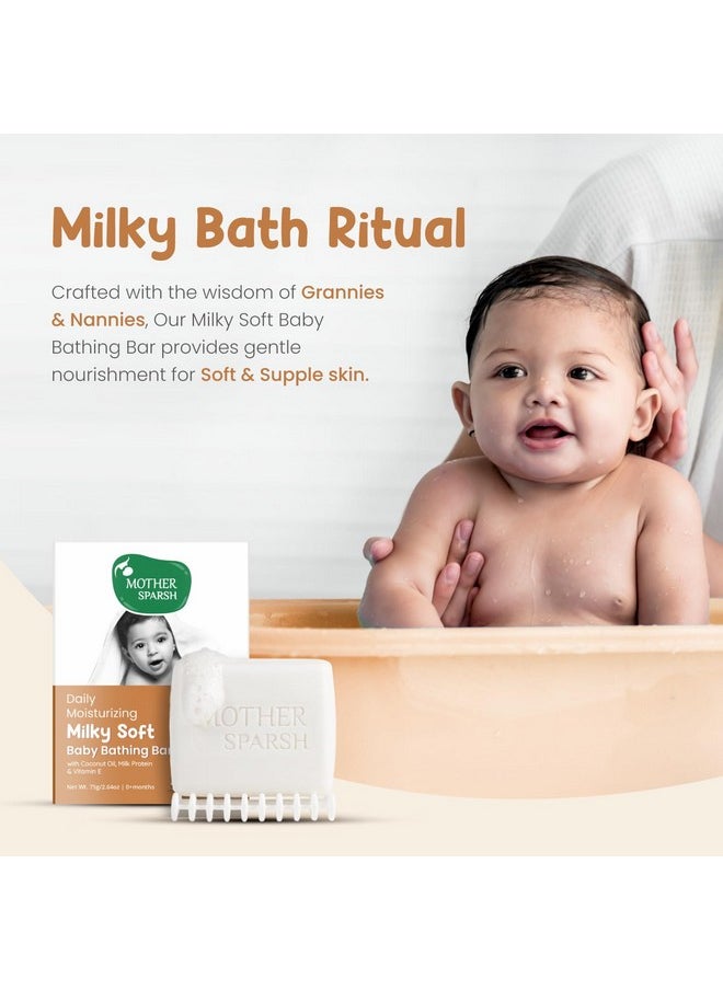 Moisturizing Milky Baby Bathing Soap Bar - 75G X 3 | Ph 5.5 With Milk, Coconut Oil And Vitamin E, Prevents Dryness & Rashes